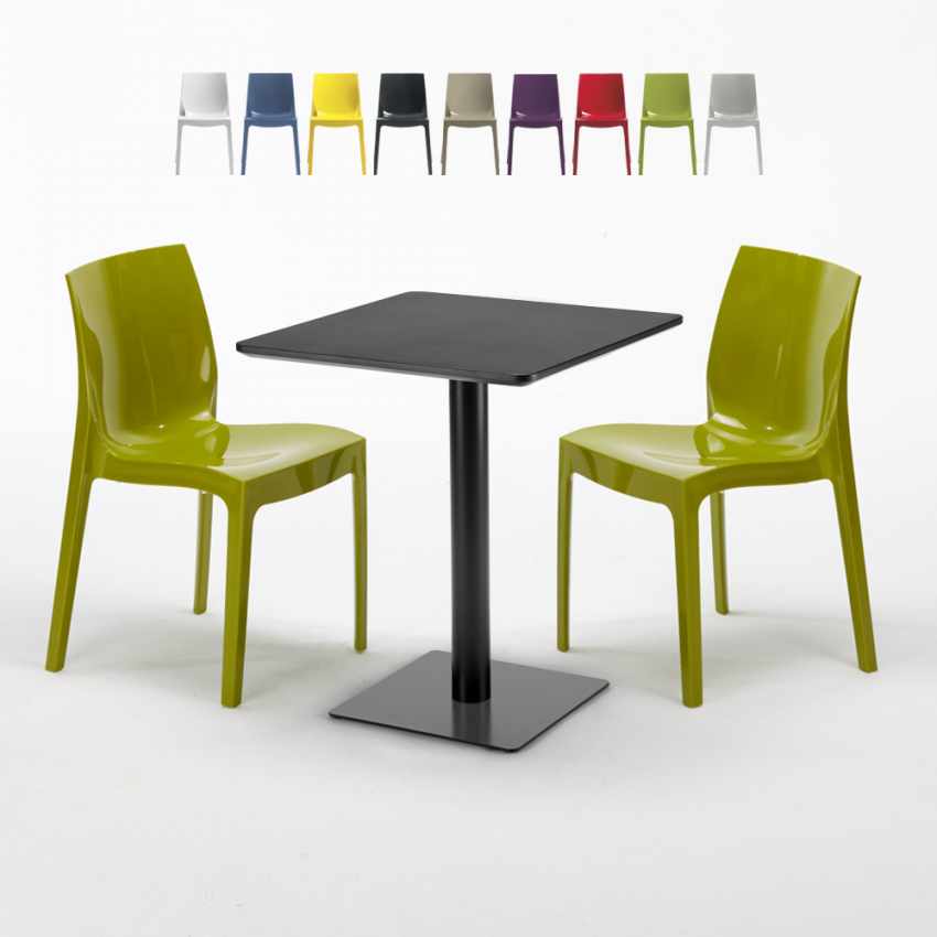 Vierkante salontafel zwart 60x60 cm en 2 gekleurde stoelen Ice Licorice Aanbieding Vierkante salontafel zwart 60x60 cm en 2 gekleurde stoelen Ice Licorice Aanbieding