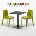 Vierkante salontafel zwart 60x60 cm en 2 gekleurde stoelen Ice Licorice Aanbieding