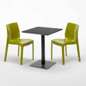 Vierkante salontafel zwart 60x60 cm met stalen onderstel en 2 gekleurde toelen Ice Licorice Afmetingen