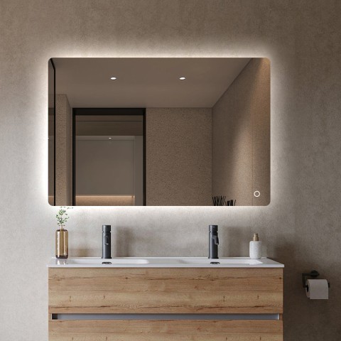 Verlichte retro badkamerspiegel met LED-verlichting rechthoekig 70x90cm Strokkur L Aanbieding