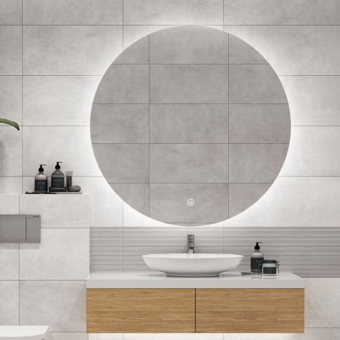 Spiegel voor badkamer met ronde LED-verlichting 80cm achtergrondverlichting Rotorua XL Aanbieding