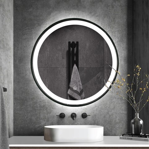 Verlichte ronde badkamerspiegel met ledverlichting 60cm zwarte rand Smidmur M Aanbieding