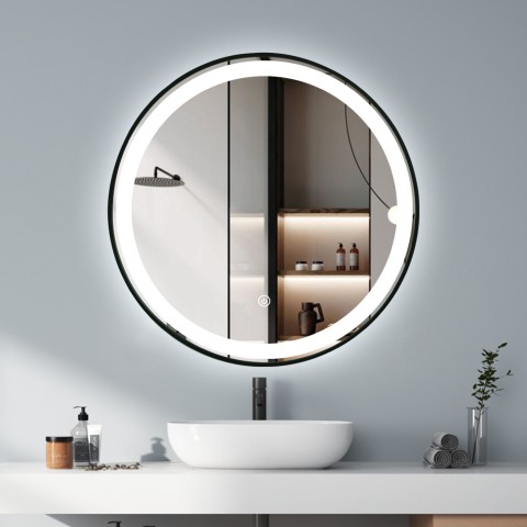 Specchio da bagno design rotondo 70cm retroilluminato cornice Smidmur L**Spiegel Badkamer Ontwerp Rond 70cm Verlichte Frame Sm A