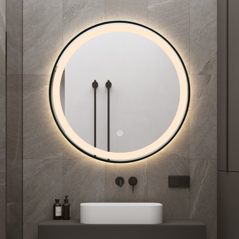 Badkamer spiegel LED rond 80cm met achtergrondverlichting zwart frame Smidmur XL Aanbieding