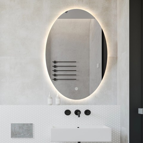 Speciale badkamerspiegel Ovaal Modern Led 50x70cm Verlicht Sodin M Aanbieding