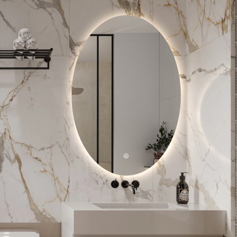 Ovale badkamerspiegel 60x80cm met verlichte led-achtergrond Sodin L Aanbieding