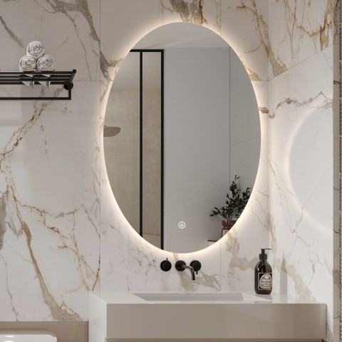 Ovale badkamerspiegel 60x80cm met verlichte led-achtergrondverlichting Sodin L Aanbieding