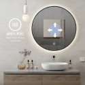 Ronde badkamerspiegel 70cm met LED-verlichting en zwart frame Laugarv L Korting