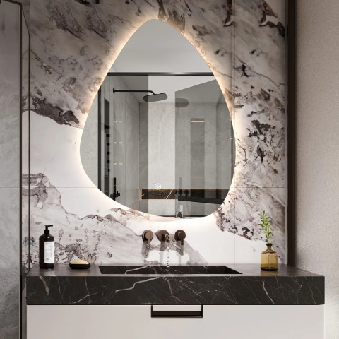 Spiegel voor de badkamer met achtergrondverlichting 60x80cm led druppelontwerp Vmidur L Aanbieding