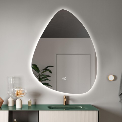 Led design toiletspiegel met achterverlichting druppelvormig 70x90cm Vmidur XL Aanbieding