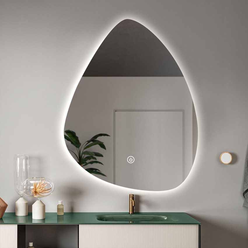Led design toiletspiegel met achterverlichting druppelvormig 70x90cm Vmidur XL Aanbieding