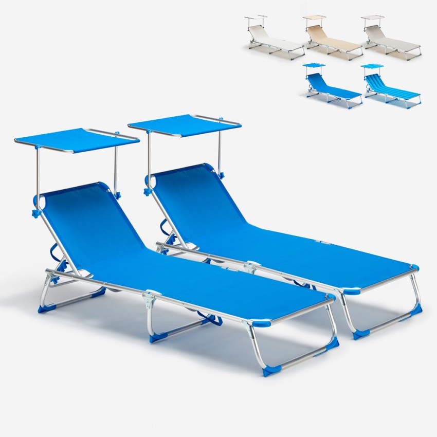 Set van 2 opvouwbare ligbedden met zonnedak California Aanbieding
