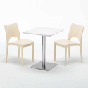 Vierkante tafel 60x60 cm Zwart onderstel en Witte top met 2 gekleurde stoelen Paris Hazelnut Karakteristieken