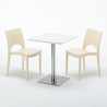 Vierkante tafel 60x60 cm Zwart onderstel en Witte top met 2 gekleurde stoelen Paris Hazelnut Karakteristieken