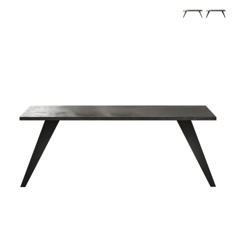 Moderne houten eettafel 210x90cm voor keuken met ijzeren poten Anuk Aanbieding