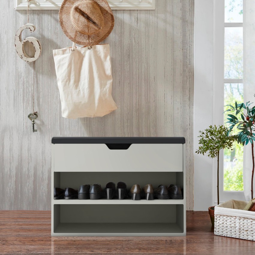 Opbergbank voor schoenen Vyka, wit met kussen, ruimtebesparend. Aanbieding
