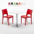 Vierkante tafel 60x60 cm Zwart onderstel en Witte top met 2 gekleurde stoelen Paris Hazelnut Aanbieding