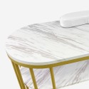 Ovale manicuretafel wit met marmer effect blad en gouden metalen onderstel 110x45x80 cm Monika Korting