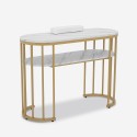 Ovale manicuretafel wit met marmer effect blad en gouden metalen onderstel 110x45x80 cm Monika Aanbieding