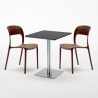 Vierkante tafel 60x60 cm Stalen onderstel en zwart top met 2 gekleurde stoelen Restaurant Pistachio Afmetingen