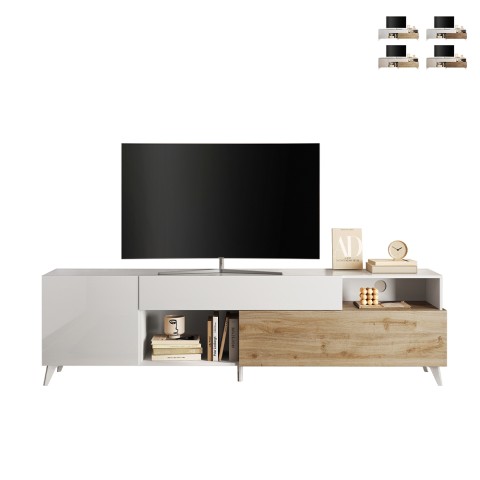 Moderne witte houten TV-meubel Clere met lade en 2 deuren 241x42x67cm Aanbieding
