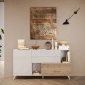 Witte houten dressoir voor keuken en woonkamer, 2 deuren, 2 laden, 181x42x94cm Kamie 