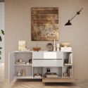 Witte houten dressoir voor keuken en woonkamer, 2 deuren, 2 laden, 181x42x94cm Kamie 