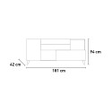 Witte houten dressoir voor keuken en woonkamer, 2 deuren, 2 laden, 181x42x94cm Kamie 