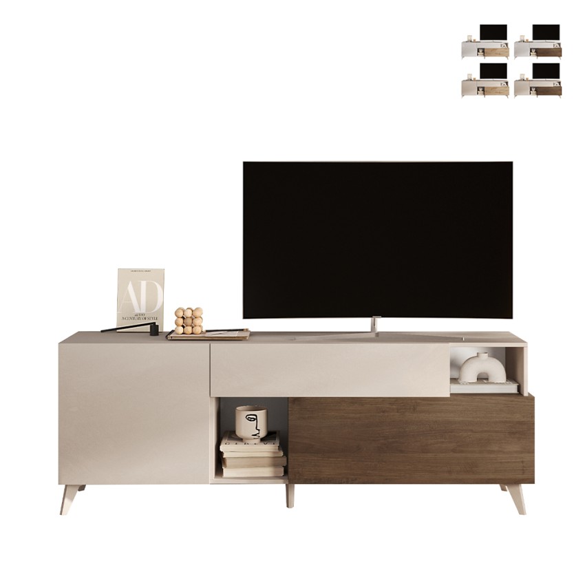 Moderne witte houten TV-meubel met lade en 2 deuren 181x42x67cm Edwin Korting Moderne witte houten TV-meubel met lade en 2 deuren 181x42x67cm Edwin Korting