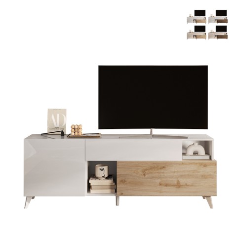 Moderne witte houten TV-meubel met lade en 2 deuren 181x42x67cm Edwin Aanbieding
