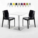 Vierkante salontafel wit 60x60 cm en 2 gekleurde stoelen Ice Hazelnut Kortingen
