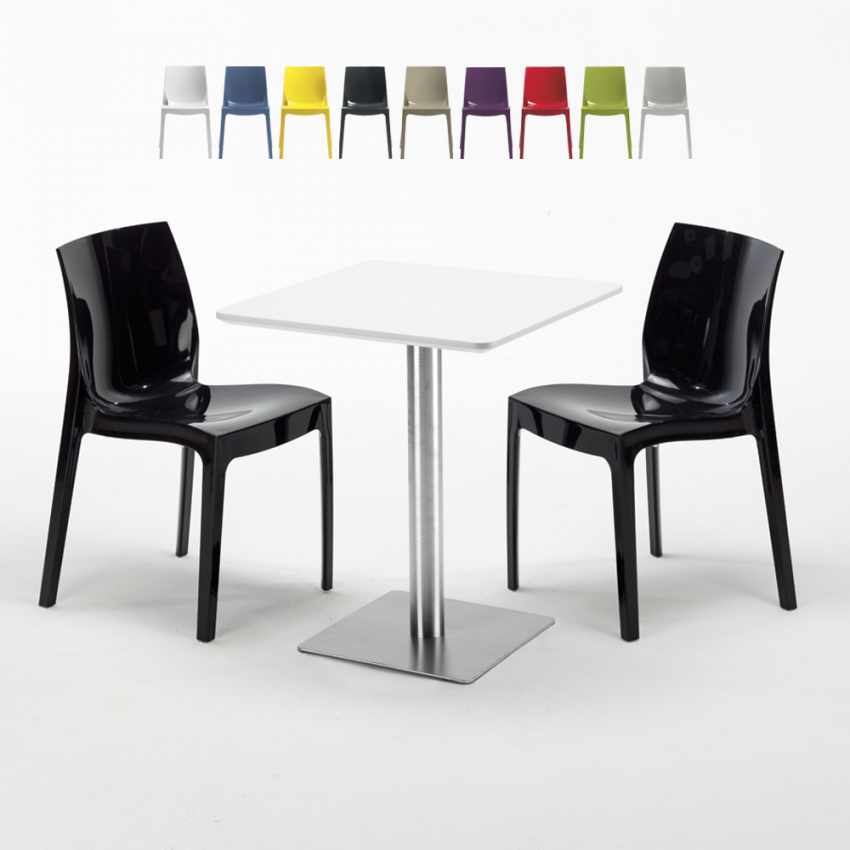 Vierkante salontafel wit 60x60 cm en 2 gekleurde stoelen Ice Hazelnut Kortingen Vierkante salontafel wit 60x60 cm en 2 gekleurde stoelen Ice Hazelnut Kortingen