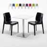 Vierkante salontafel wit 60x60 cm met stalen onderstel en 2 gekleurde stoelen Ice Hazelnut Kortingen