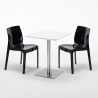 Vierkante salontafel wit 60x60 cm en 2 gekleurde stoelen Ice Hazelnut 