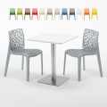 Vierkante salontafel wit 60x60 cm en 2 gekleurde stoelen Gruvyer Hazelnut Aanbieding