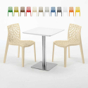 Vierkante salontafel wit 60x60 cm en 2 gekleurde stoelen Gruvyer Hazelnut Verkoop