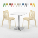 Vierkante salontafel wit 60x60 cm met stalen onderstel en 2 gekleurde stoelen Gruvyer Hazelnut Verkoop