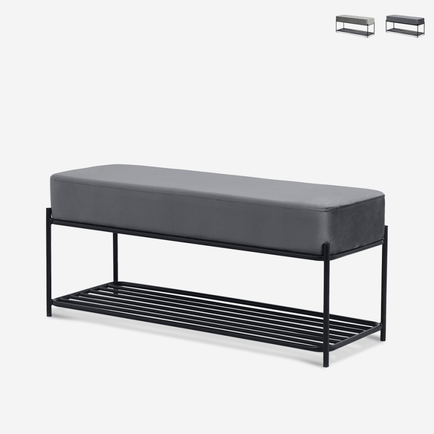 Modern design grijs fluwelen schoenenrek met bank Degas Aanbieding Modern design grijs fluwelen schoenenrek met bank Degas Aanbieding