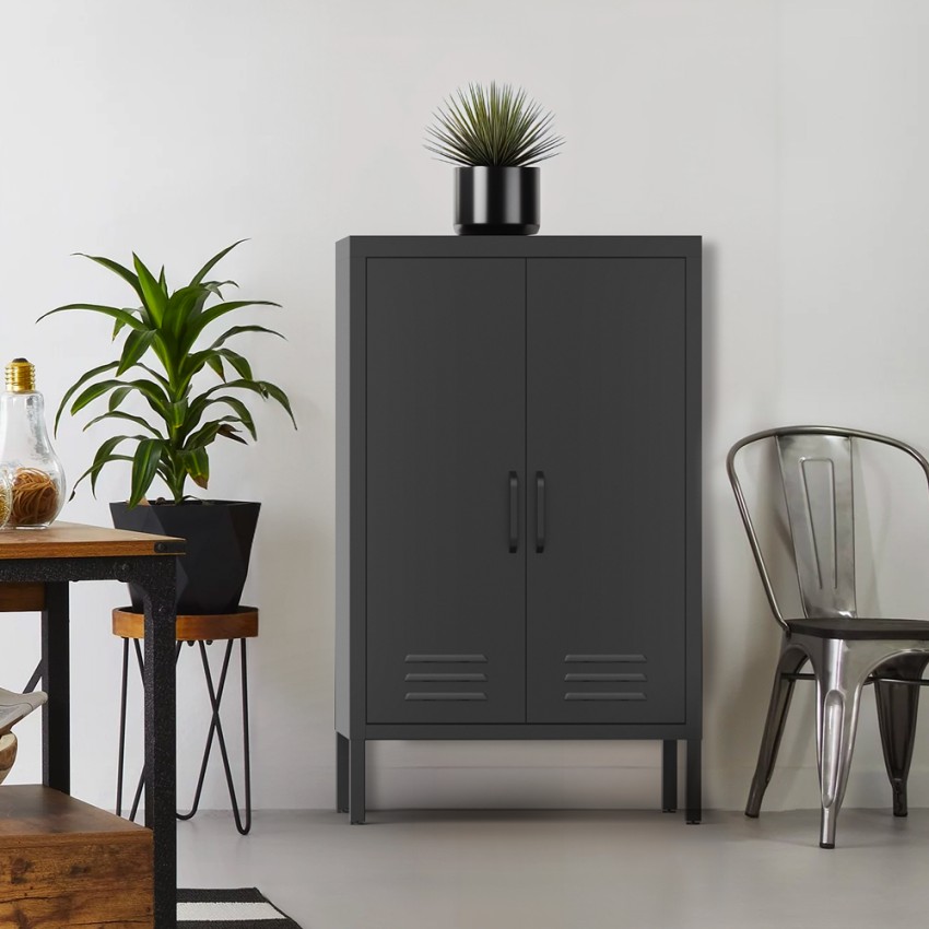 Zwart metalen kast met 2 deuren in industrieel design 65x36x105 cm Colima Aanbieding Zwart metalen kast met 2 deuren in industrieel design 65x36x105 cm Colima Aanbieding