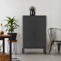 Zwart metalen kast met 2 deuren in industrieel design 65x36x105 cm Colima Aanbieding