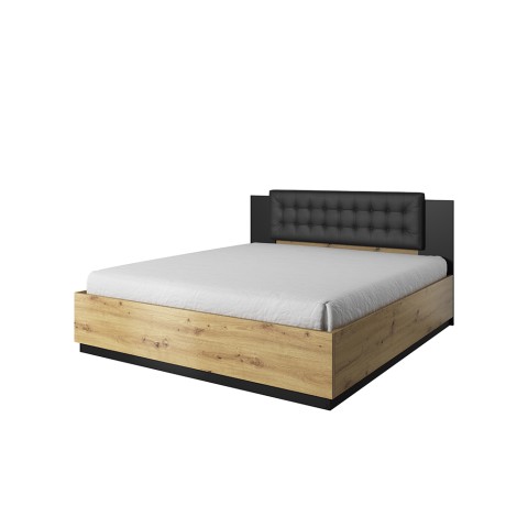 Frans tweepersoonsbed met opbergruimte 140x200 cm in zwart en eikenhout Seuvard Aanbieding