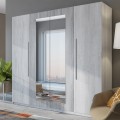 Kledingkast met 4 deuren en spiegel in grijs eikenhout 228x58x214 cm Morvel Aanbieding