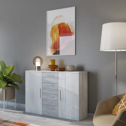 Ladekast dressoir met 4 laden en 2 deuren wit dennenhouten kleur Forsy Aanbieding