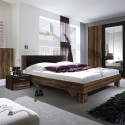 Tweepersoonsbed 160x200 cm met 2 nachtkastjes en lattenbodem in zwart en eiken Kivel Verkoop
