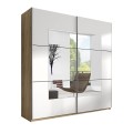 Kledingkast met 2 schuifdeuren in wit en eikenhout met spiegel 180x61x210 cm Elaisa Aanbieding