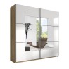 Kledingkast met 2 schuifdeuren en spiegel in wit en licht eiken 200x60x210 cm Lille Aanbieding