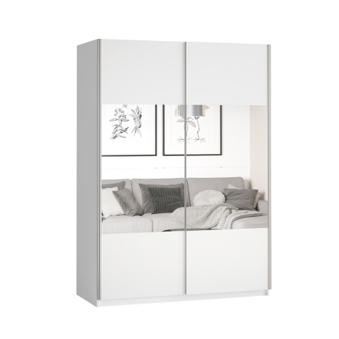 Witte kledingkast met schuifdeuren en spiegel 120x61x210 cm Many Aanbieding
