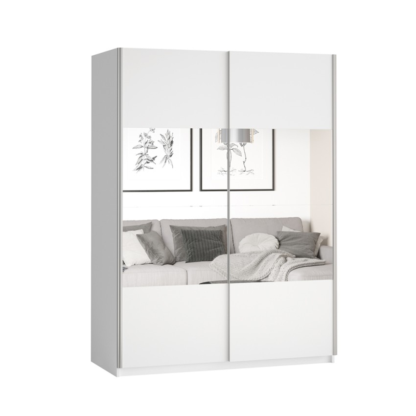 Witte kledingkast met schuifdeuren en spiegel 150x61x210 cm Olette Aanbieding Witte kledingkast met schuifdeuren en spiegel 150x61x210 cm Olette Aanbieding