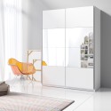 Witte kledingkast met schuifdeuren en spiegel 150x61x210 cm Olette Verkoop