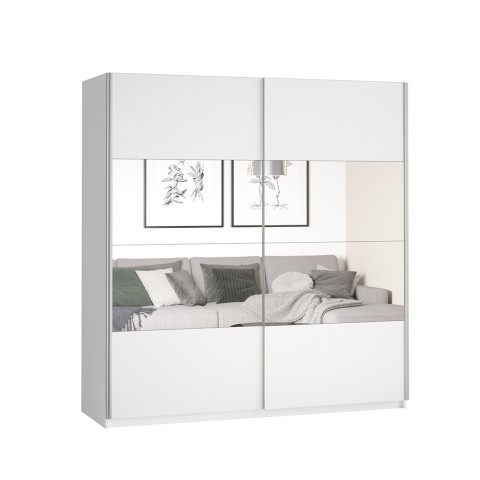 Witte kledingkast met schuifdeuren en spiegel 180x60x210 cm Sidey Aanbieding